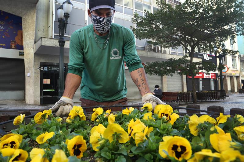 Calçadão da Rua XV ganha flores pela segurança e respeito no trânsito