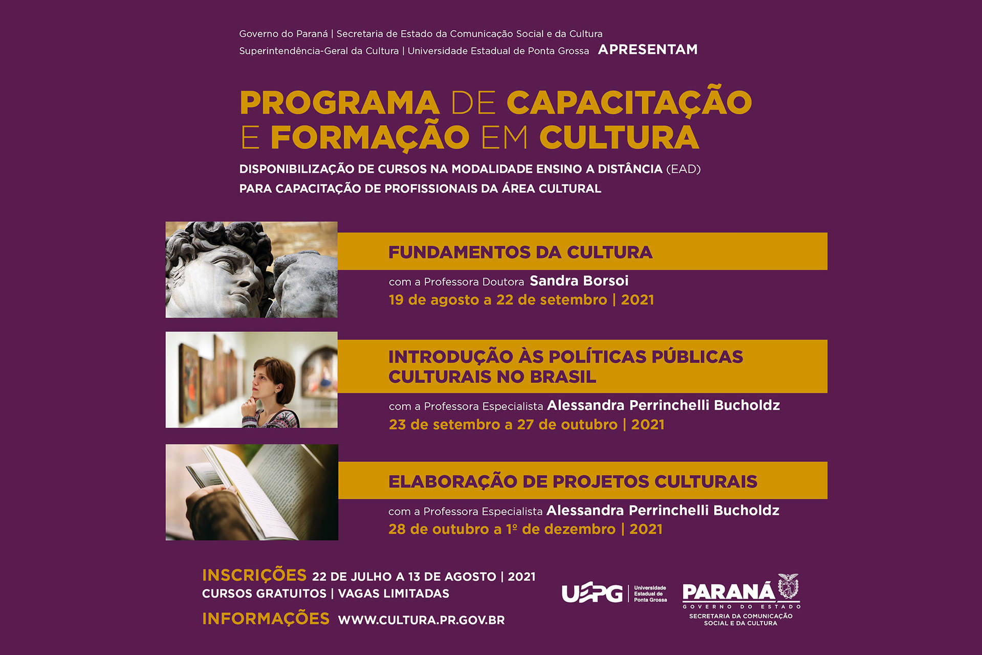 Estado oferece 3 mil vagas para cursos gratuitos de Extensão em Cultura