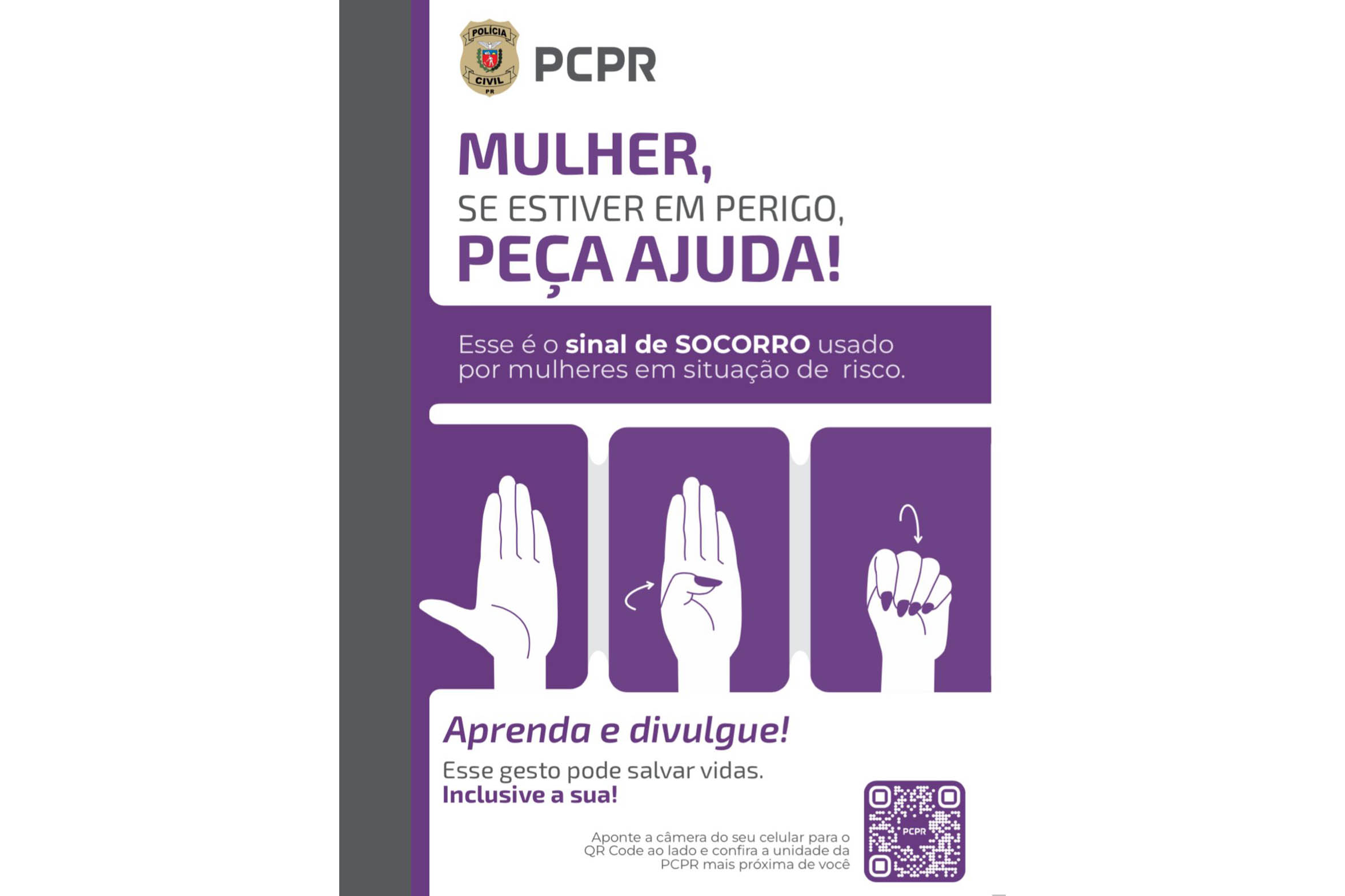 PCPR inicia ação para combater violência contra mulher com divulgação de sinal de socorro