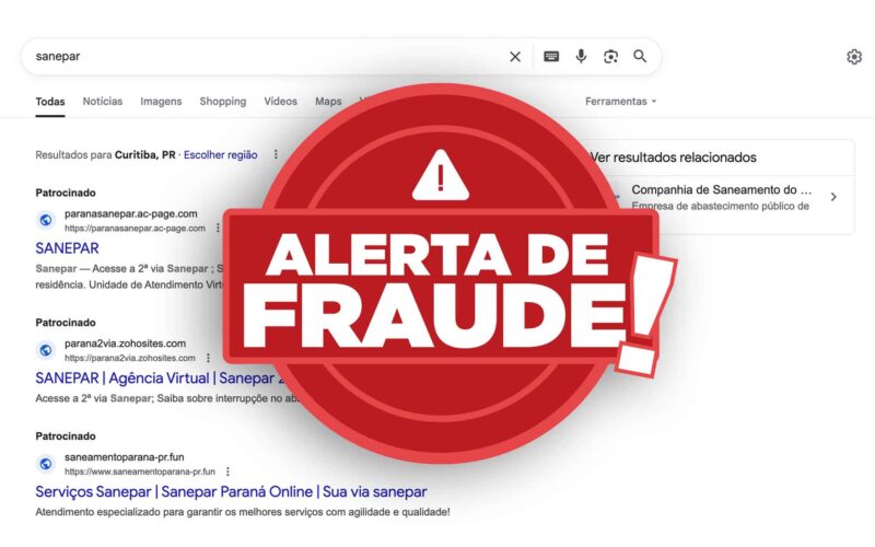 Pagamento da fatura: Sanepar alerta para golpes com o uso de sites falsos